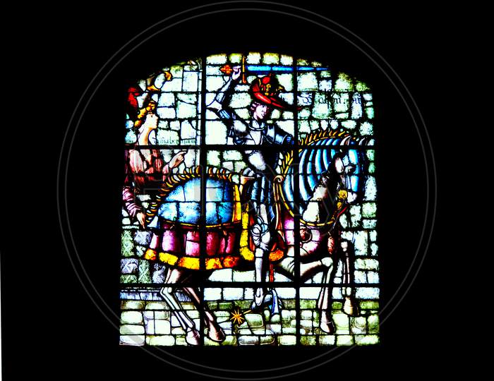 Medieval Warrior Stained Glass Window
