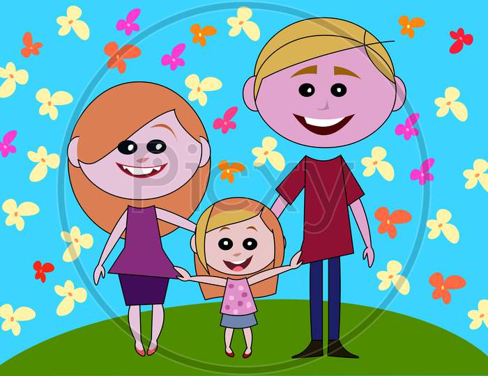 Happy Family Cartoon Illustration