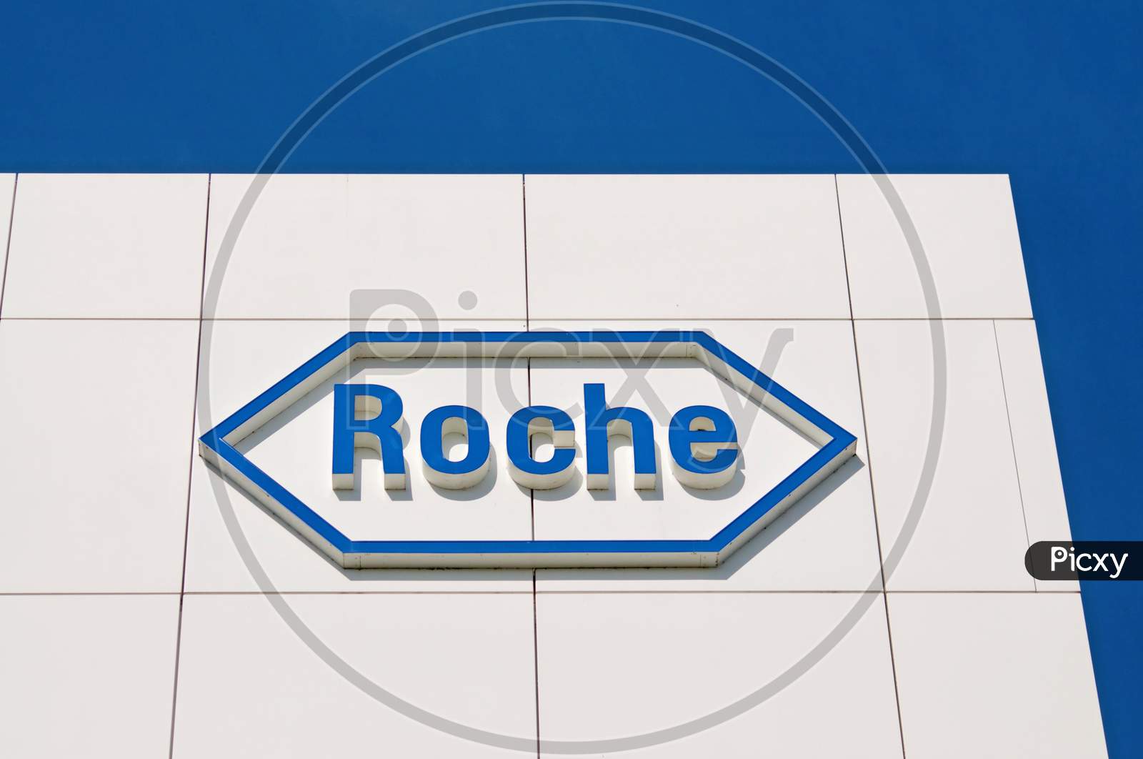 Roche Sign In Front At The Roche Diagnostics Campus In Rotkreuz, Switzerland