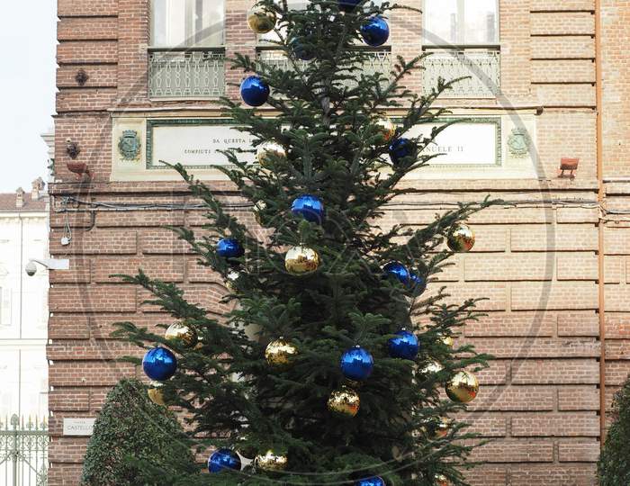 Christmas Tree With Baubles In Turin