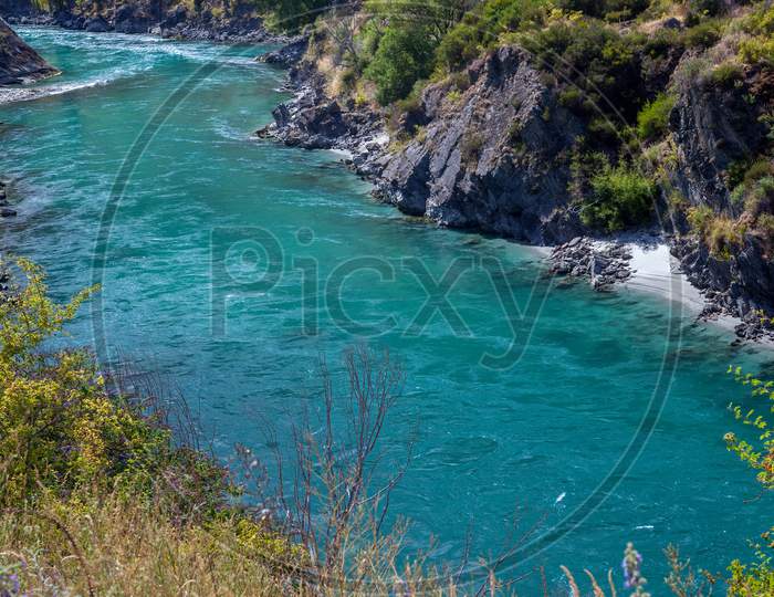 View Down The Kawarau River Gorge In New Zealand