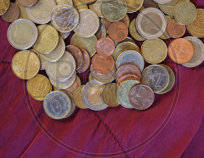 Image of Euro Coins, European Union Over Red Velvet Background-GR280405 ...