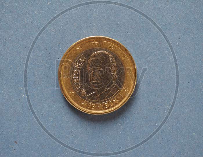 1 Euro Coin, European Union, Spain Over Blue