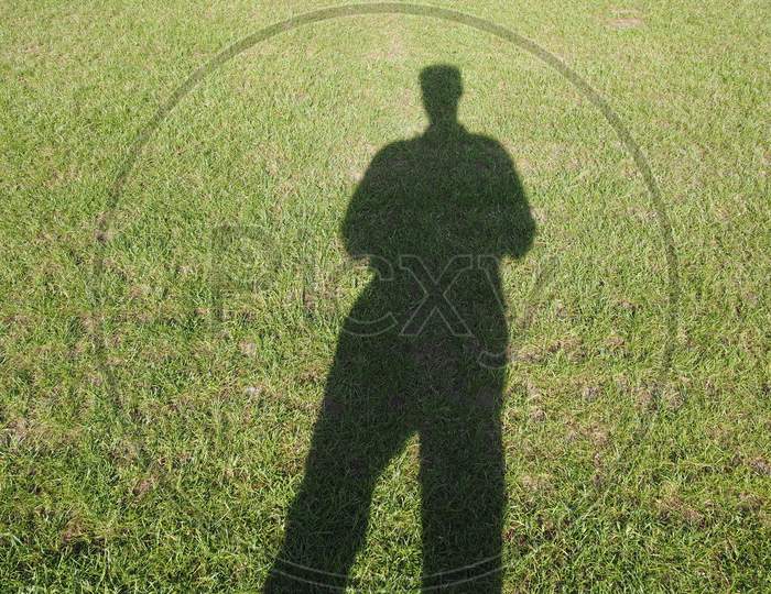 Man Shadow Over Green Meadow