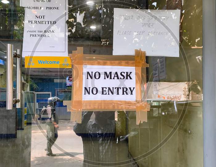 No Mask No Entry Poster On Door Of Office Or Building Due To Covid-19