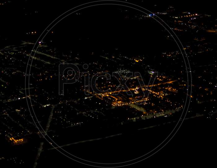 Aerial View Of Town At Night