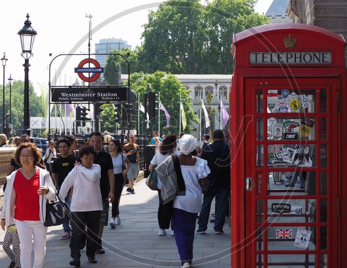 London, Uk - Circa June 2018: Traditional Red Telephone Box