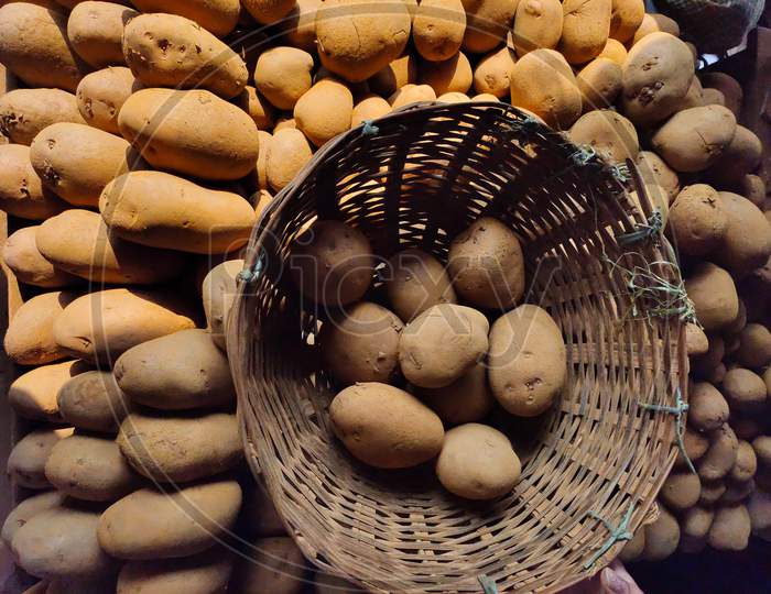 Potato At Whole Sale Or Retail Market.