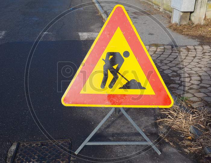 Road Works Sign With Copy Space