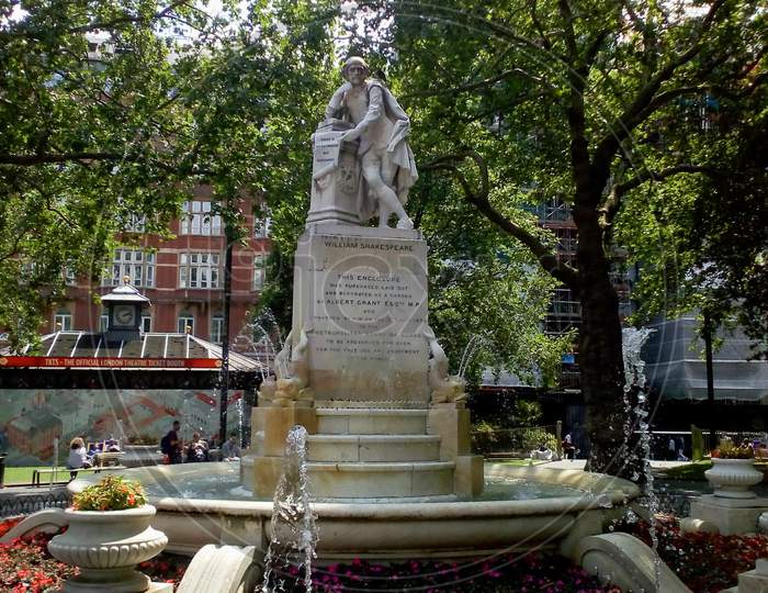 London, Uk - Circa June 2019: Statue Of William Shakespeare Built In 1874 In Leicester Square