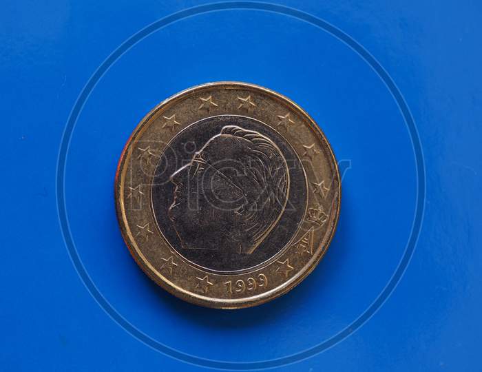 1 Euro Coin, European Union, Belgium Over Blue