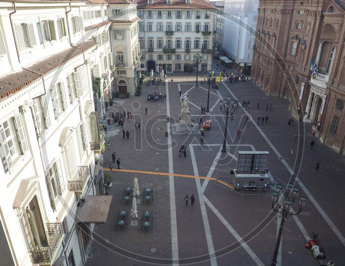Turin, Italy - Circa March 2017: Aerial View Of Piazza Carignano Square
