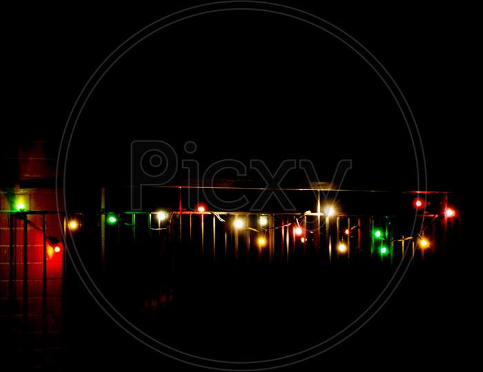 Christmas Lights Over Black With Copy Space