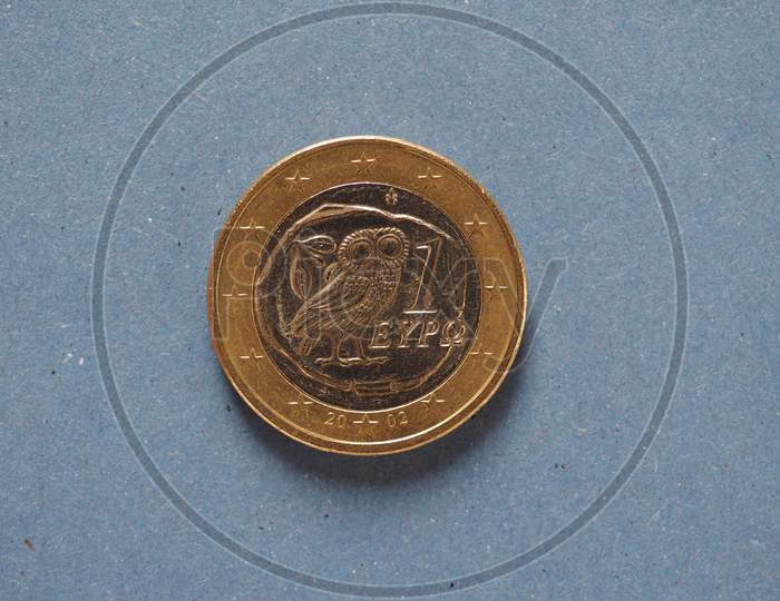 1 Euro Coin, European Union, Greece Over Blue