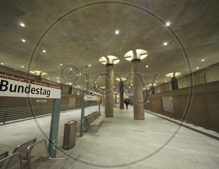 Berlin, Germany - Circa June 2019: Bundestag Subway Station
