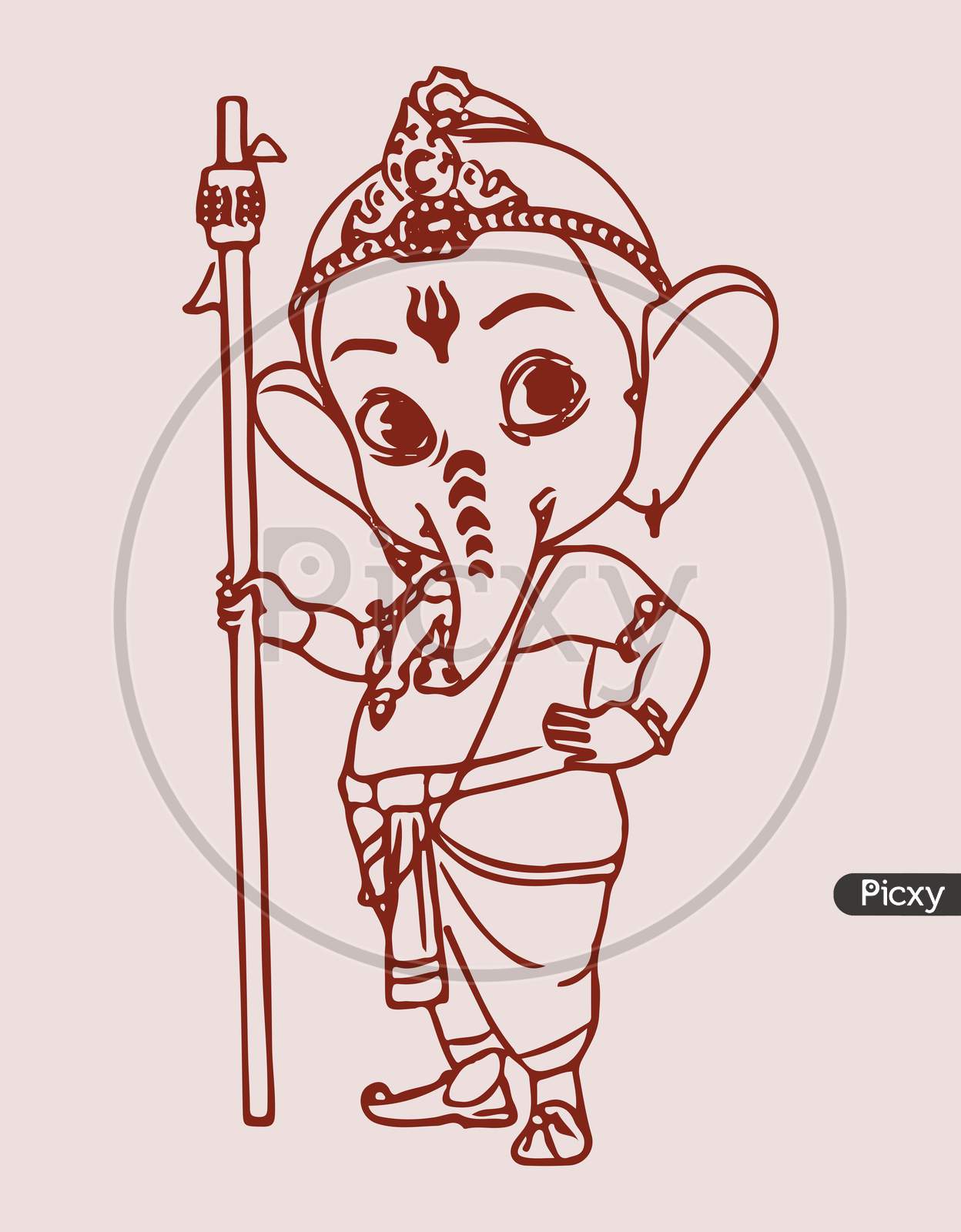 Lord Ganesha Kids Drawing Simple Line Art Coloring Page Stock Illustration  - Illustration of wall, traditional: 281394244