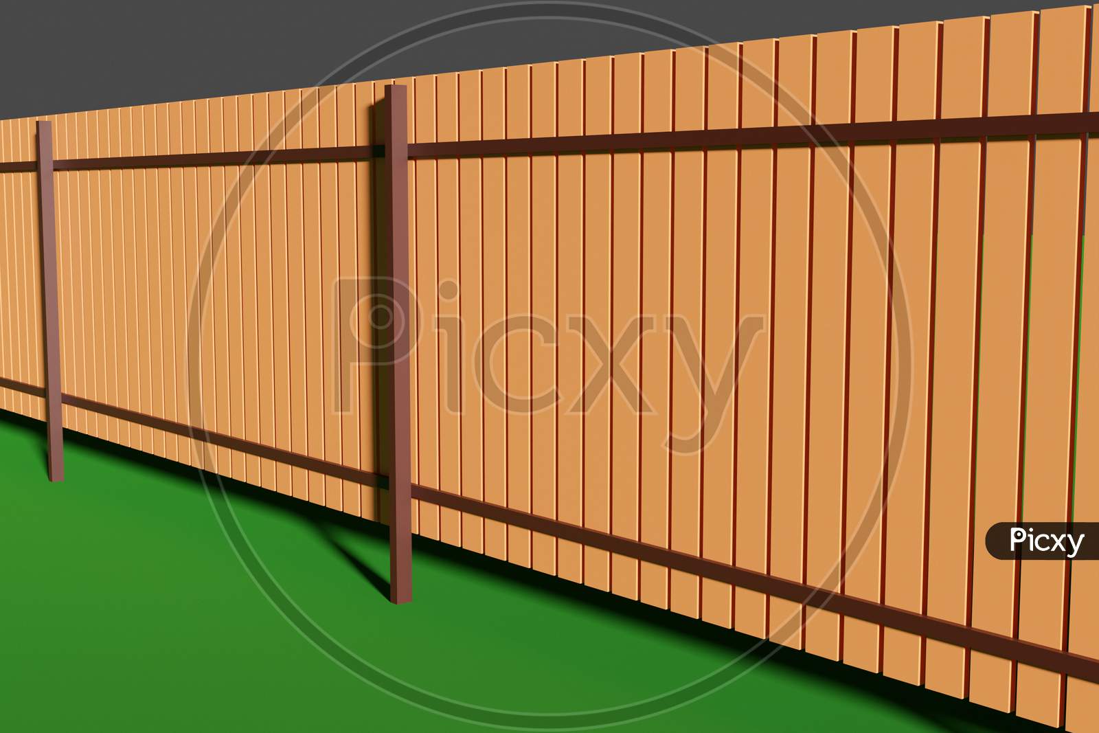 3D Illustration Of A Plan For The Construction Of A Wooden Fence On A Green Background