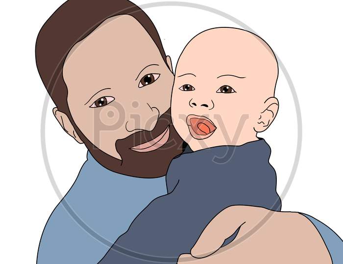 Happy Moment - Father And Son Illustration Isolated