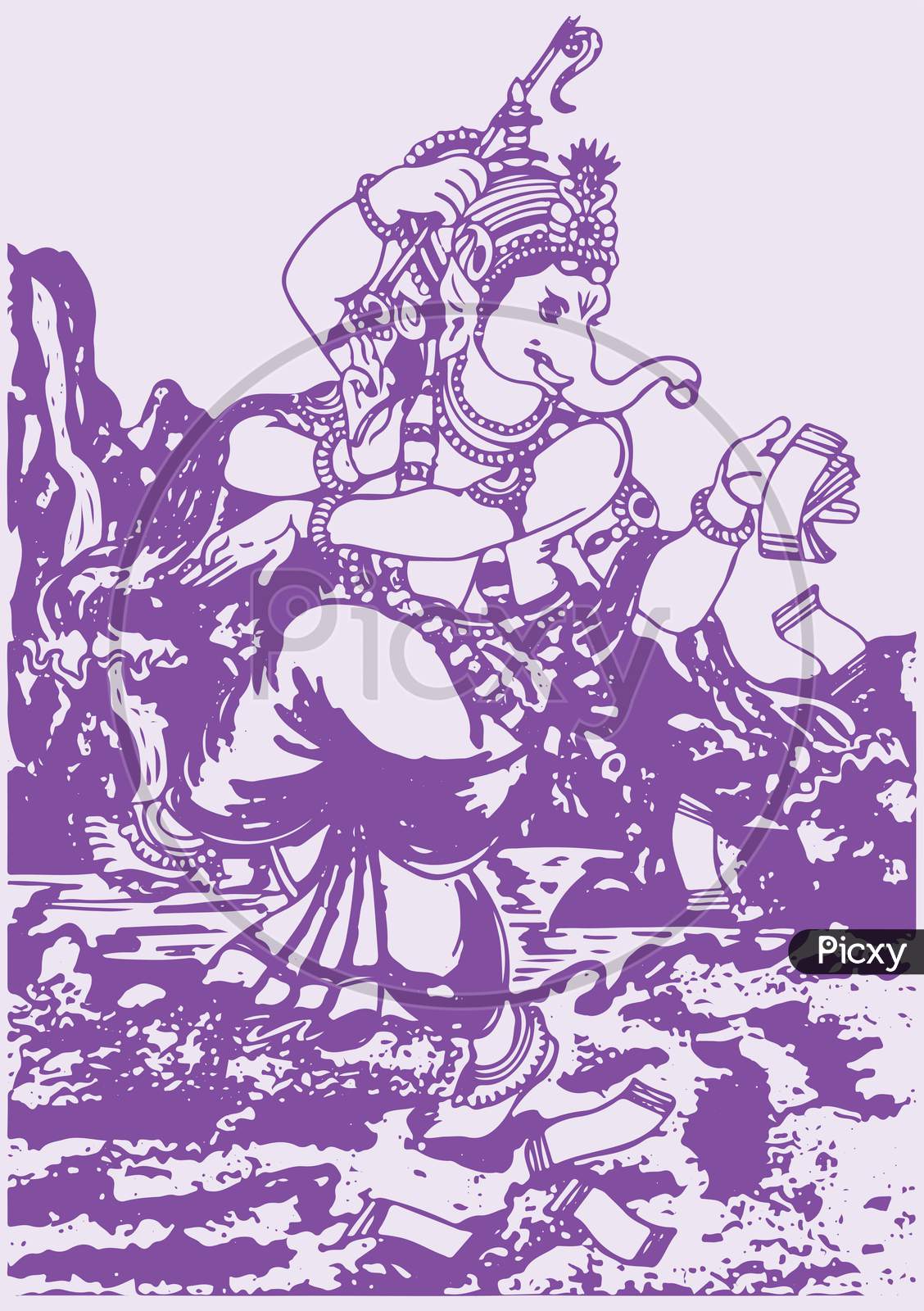 Sketch of Lord Ganesha silhouette and outline editable illustration