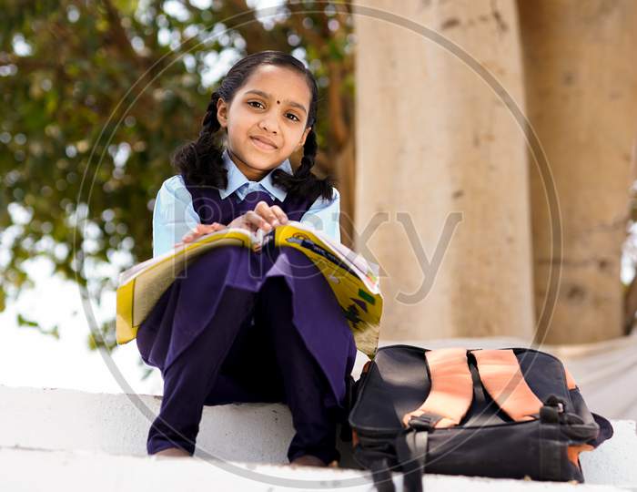Indian School Girl Wearing School Uniform