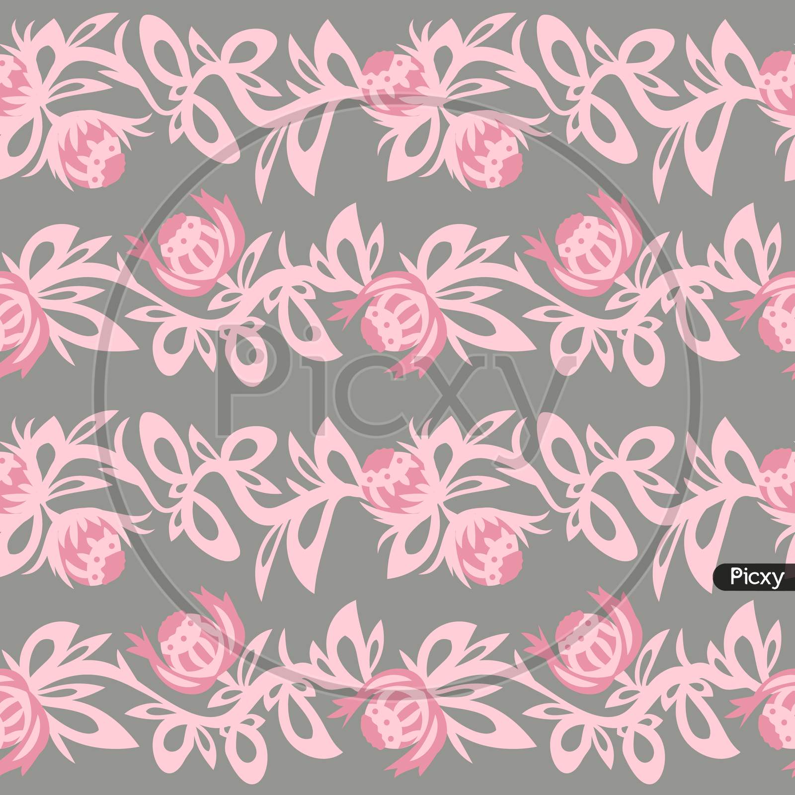 Pink Folk Flowers Seamless Pattern