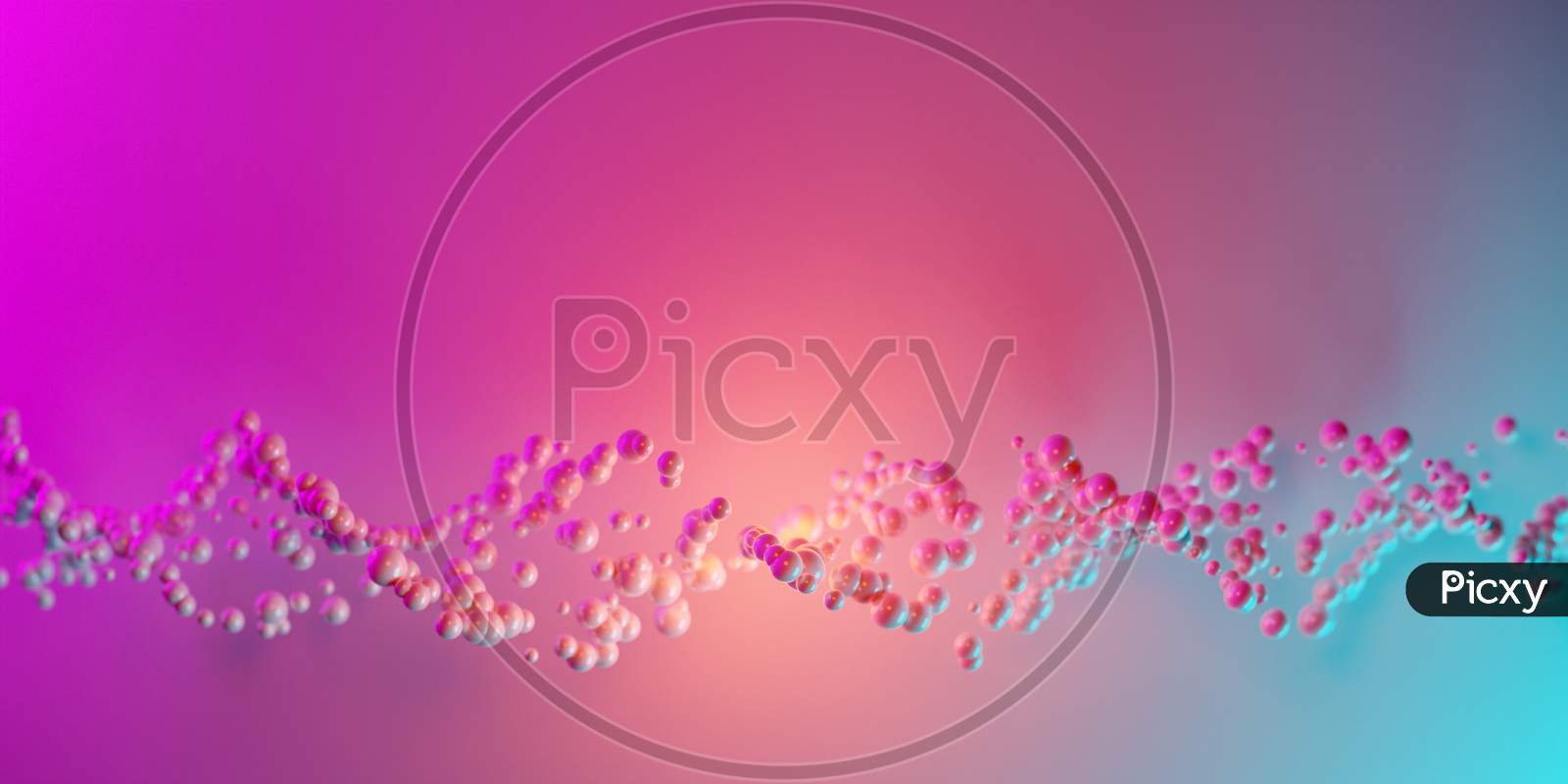 3D Illustration Of A Stereo Strip Of Different Colors. Geometric Stripes Similar To Waves. Simplified Pink And Blue  Dna Line On Gradient Isolated Background