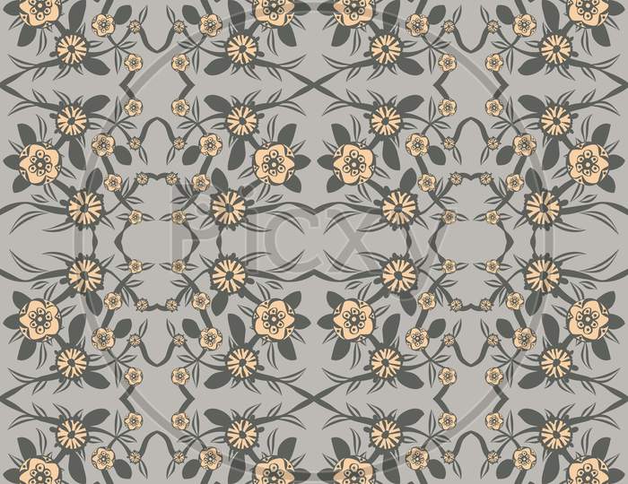 Grey Damask. Floral Seamless Pattern