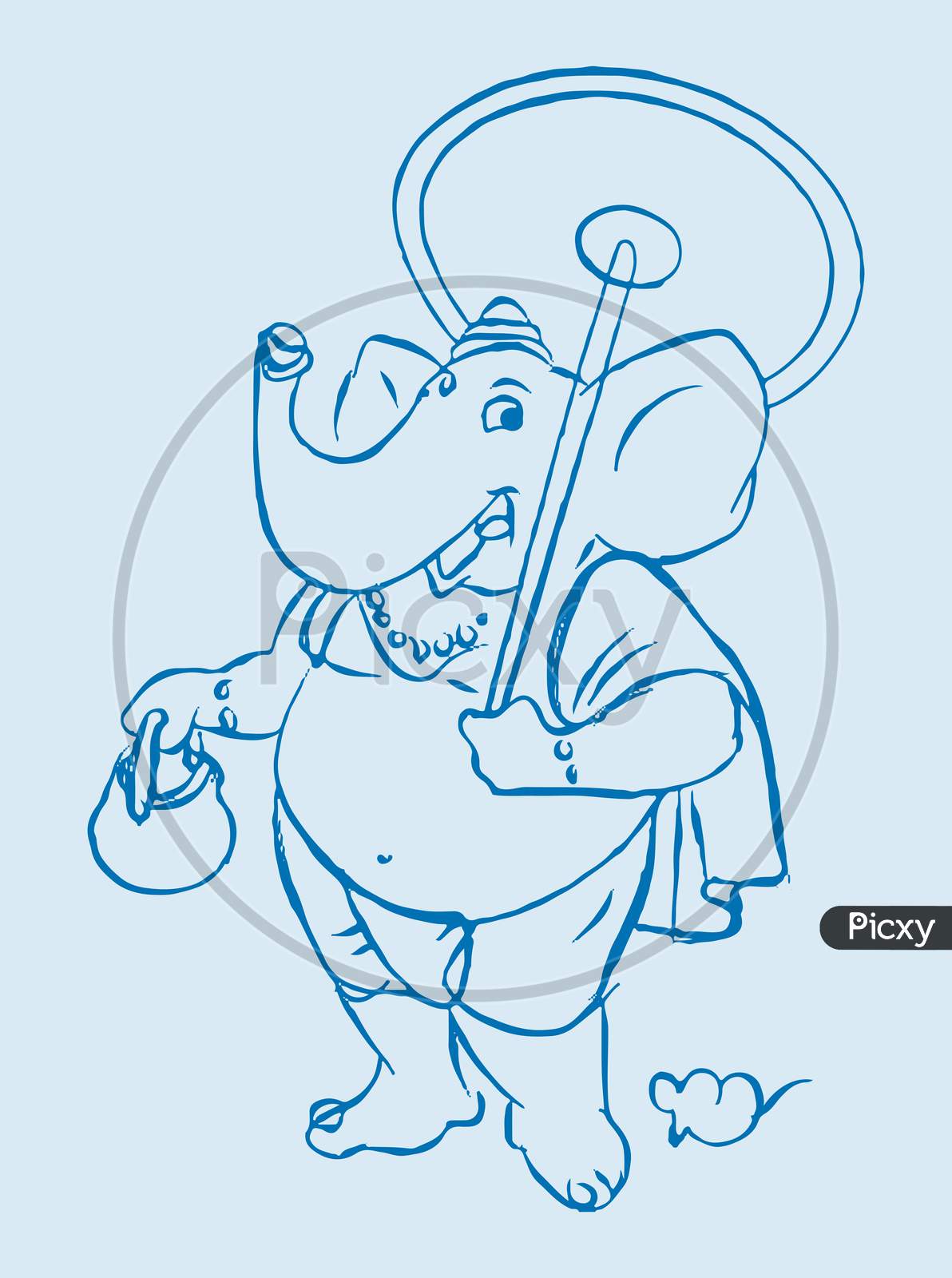 Sketch of Lord Ganesha silhouette and outline editable illustration