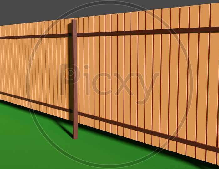 3D Illustration Of A Plan For The Construction Of A Wooden Fence On A Green Background