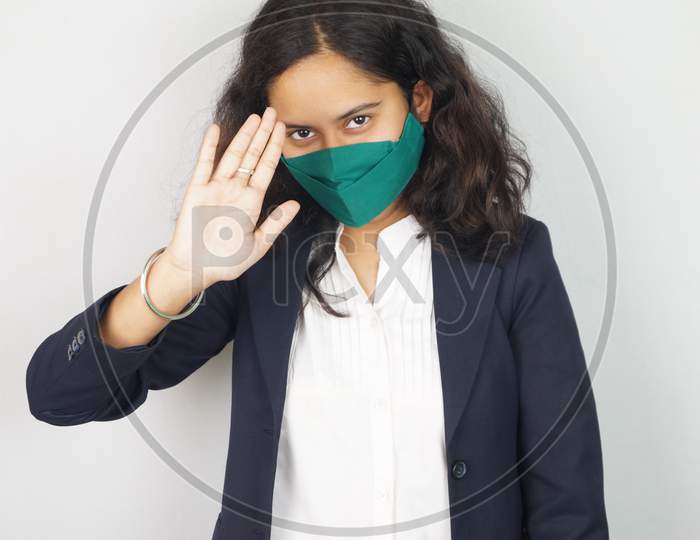 Girl Wearing Mask In Office , Corona Warriors , Face Mask , Using Sanitizer Images .