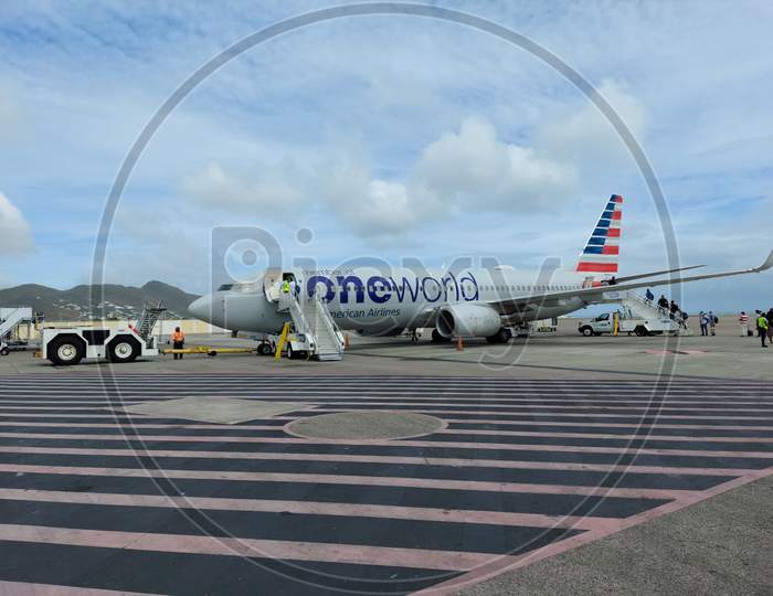 Philipsburg Sint Maarten May 10 2021 American Airlines In Princess Juliana International Airport Sint Maarten