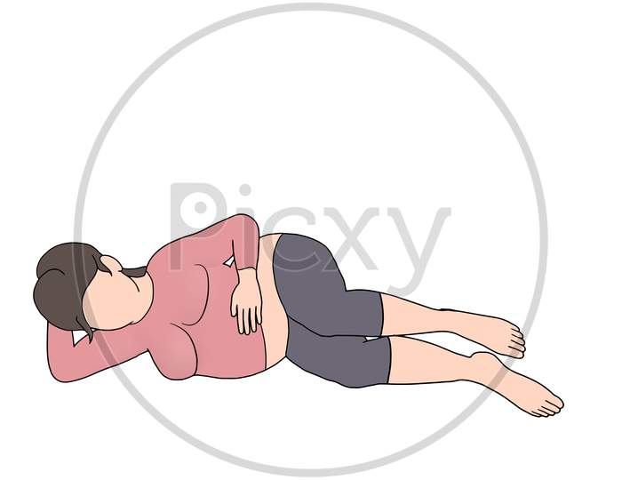 Women Leaning Or Sleeping On The Floor Character Drawing On White Background.