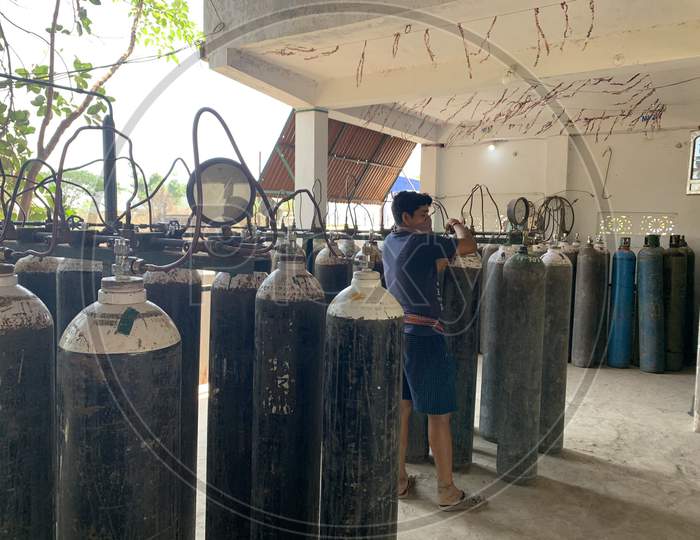 Oxygen Cylinders at District Covid Hospital Berhampur.