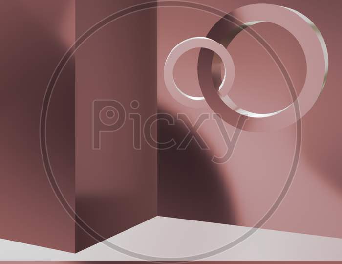 Minimal abstract background with geometric shape. chocolate and silver white pastel color room interior design. Elegant, beautiful render studio with attractive elements. 3d rendering. 3d illustration.