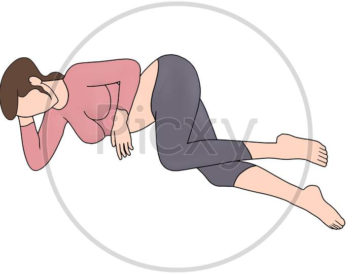 Women Leaning Or Sleeping On The Floor Character Drawing On White Background.