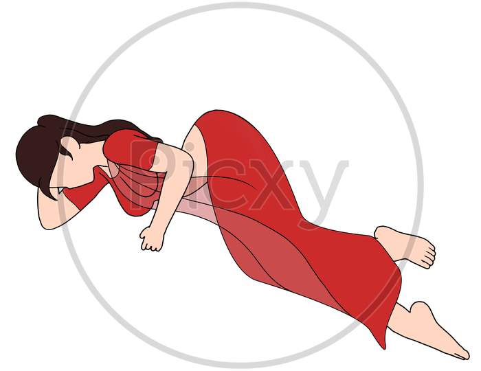 Image of Indian Saree Women Leaning Or Sleeping On The Floor Character  Drawing On White Background.-MK661358-Picxy