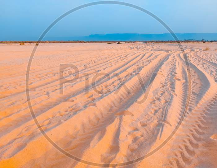 Tracks Wheels Marks In Sand Land