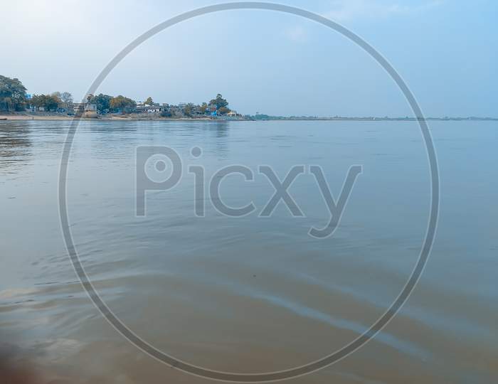 River With Light Blue Sky View Background
