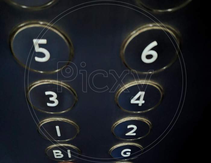 Closeup Of Metal Buttons In An Elevator Background