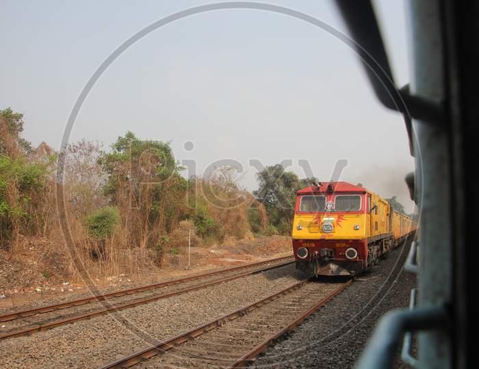 Delhi, India, 23 may 2018: Indian Passenger Train On Railway Track