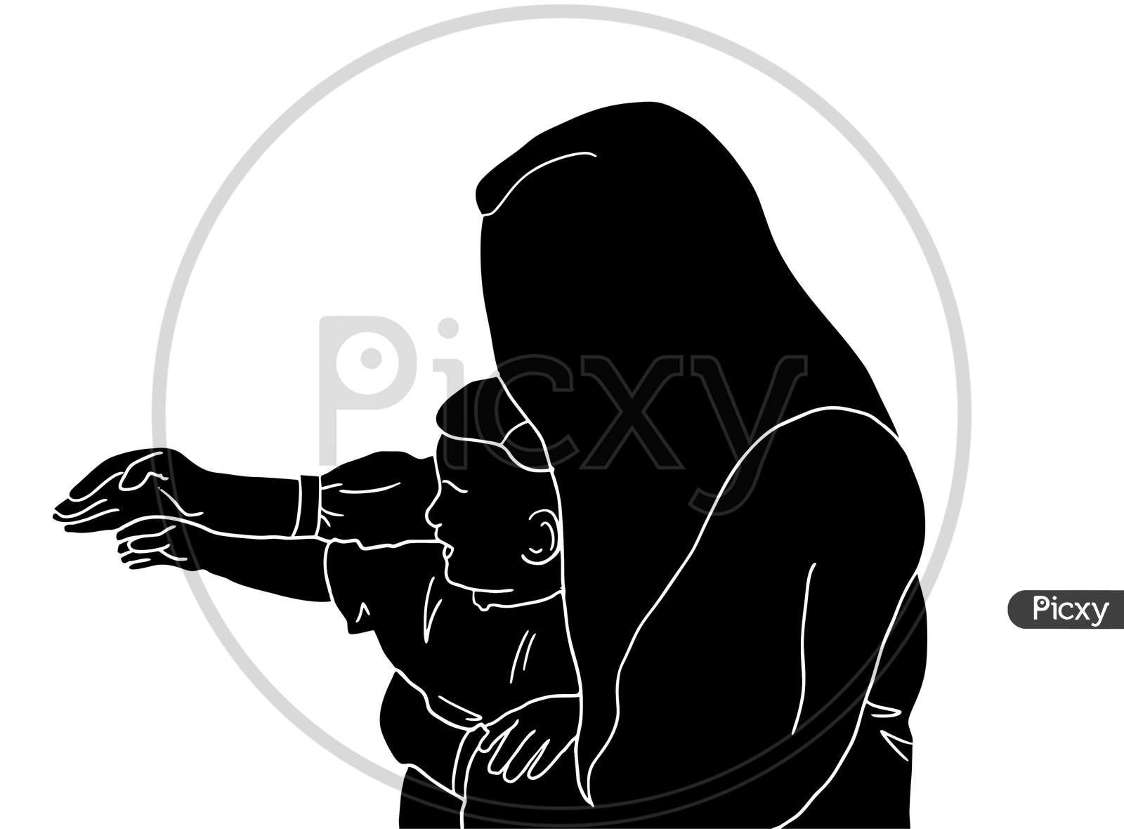 Mother Child Bonding Illustration On Single Color Isolated Background