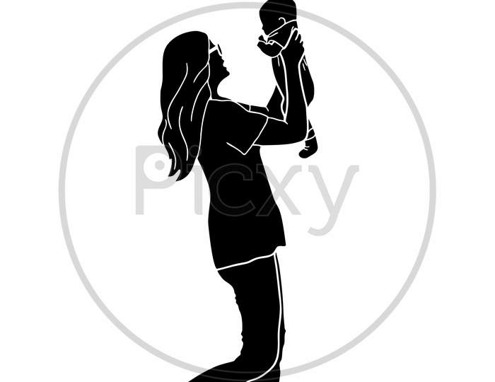 Mother Child Bonding Illustration On Single Color Isolated Background