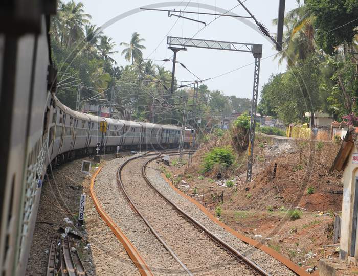 Delhi, India, 23 may 2018: Indian Passenger Train On Railway Track
