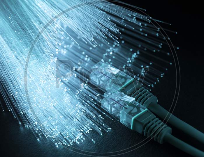 blue optic fiber with ethernet cables