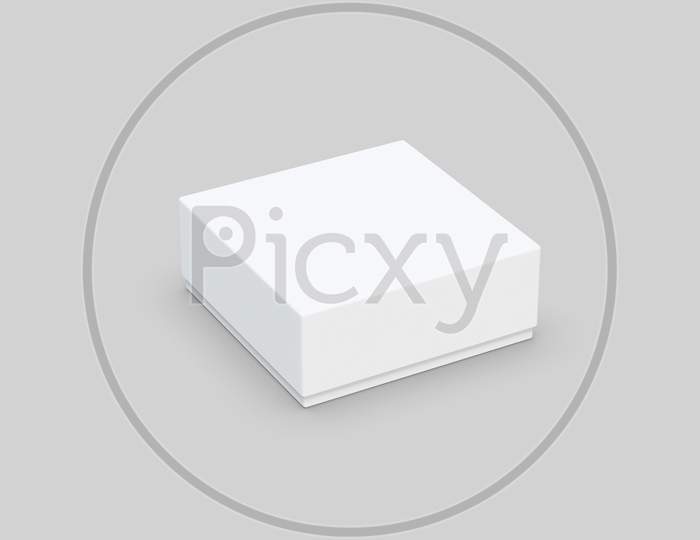 3D Rendering Of Blank White Box On Soft Grey Background. 3D Rendering. 3D Illustration.