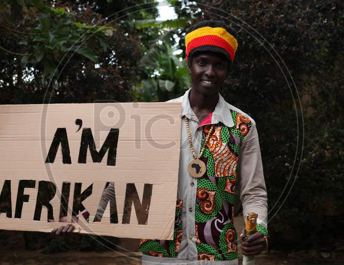 Image of Black African man raster man meditation on the floor in the ...