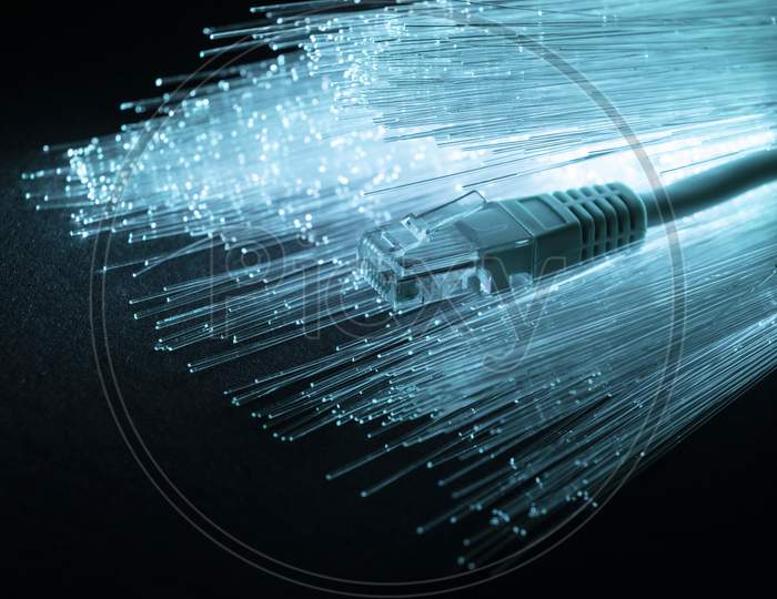 blue optic fiber with ethernet cable
