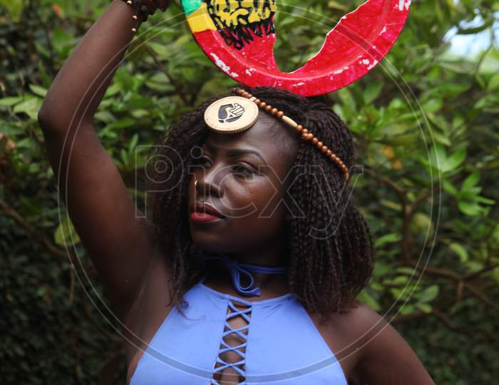 Am African lady  model Black African American lady with the Africa map green yellow red dack skined