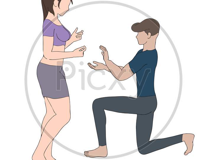 Boy Proposing Girl Character Illustration On White Background