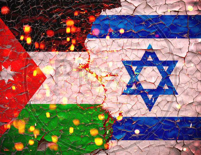Grunge Israel Vs Jordan National Flags Icon Pattern Isolated On Broken Cracked Wall Background, Abstract International Political Relationship Friendship Divided Conflicts Concept Wallpaper.